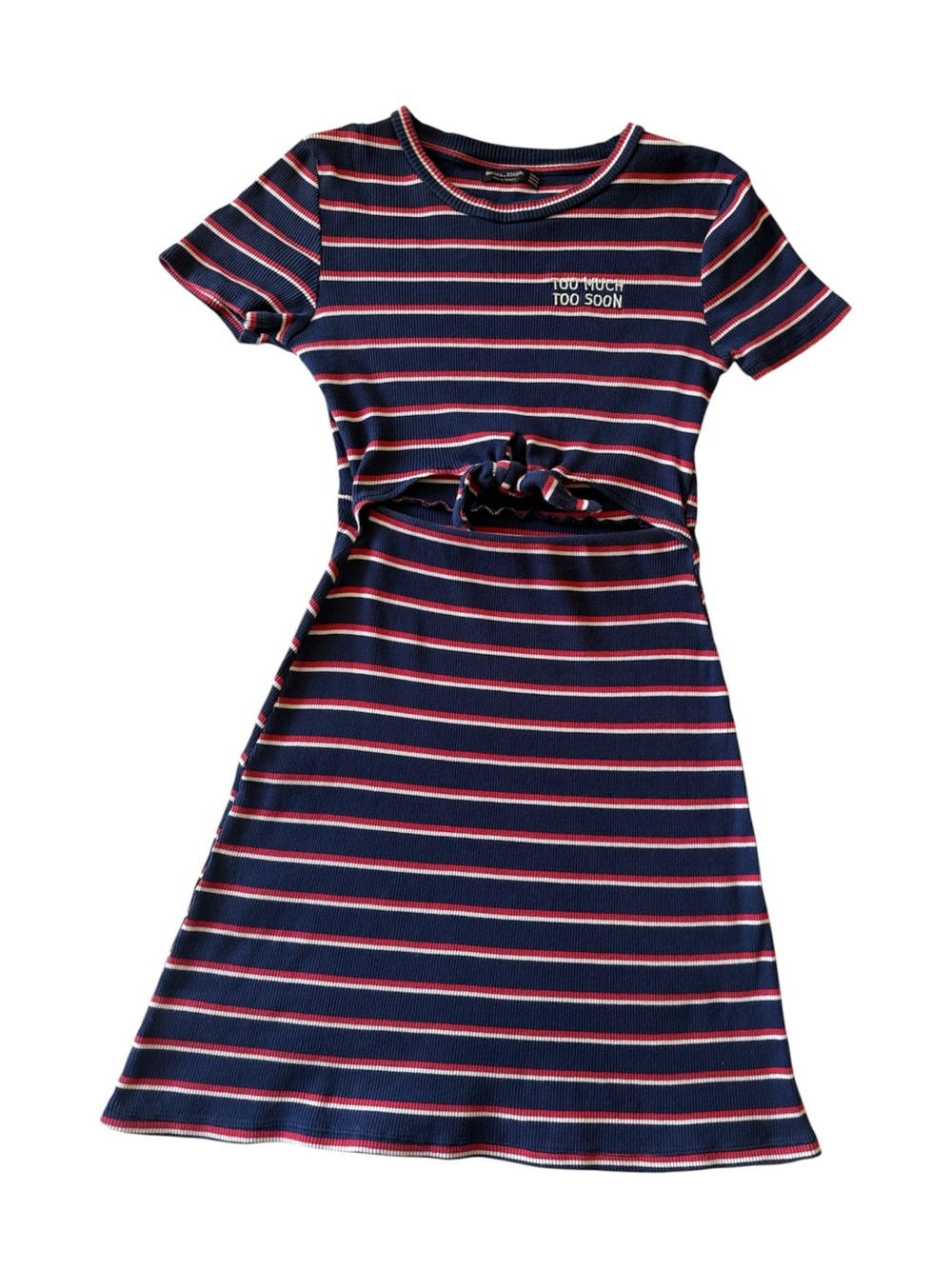 Bershka Navy Striped Tie-Front Mini Dress with Pink & White Stripes